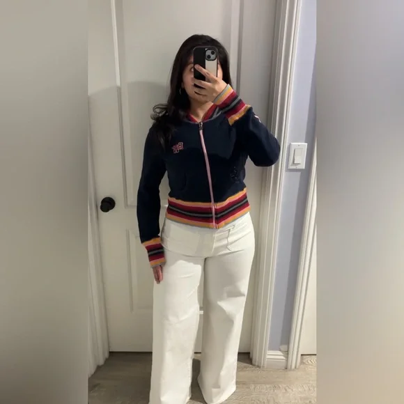 Y2K Rocawear Varsity Zip Up Jacket Navy Pink Size M - Picture 2 of 7